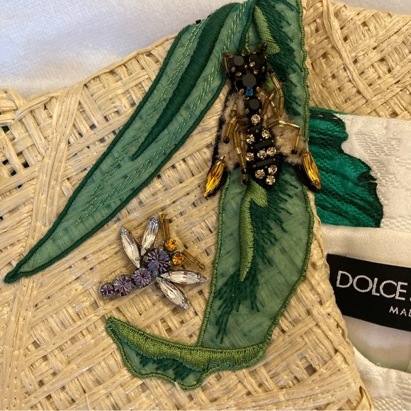 DOLCE AND GABBANA Green White Banana Leaf Tropical Print Straw Collar Jacket - Picture 11 of 15